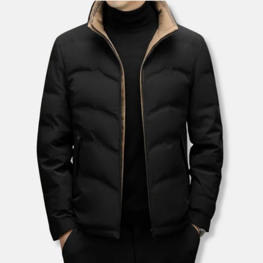 Joshua Quilted Chevron Puffer Jacket | Contrast Trim Zipper Pockets Jacket