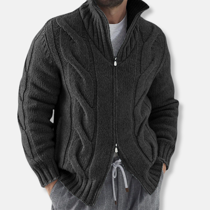 Harry Relaxed Fit Zip Cardigan | High Neck Cable Knit Men’s Zip Cardigan