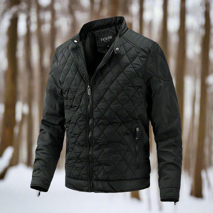 Men’s Quilted Jacket – Slim Fit – Diamond Stitch – High Collar
