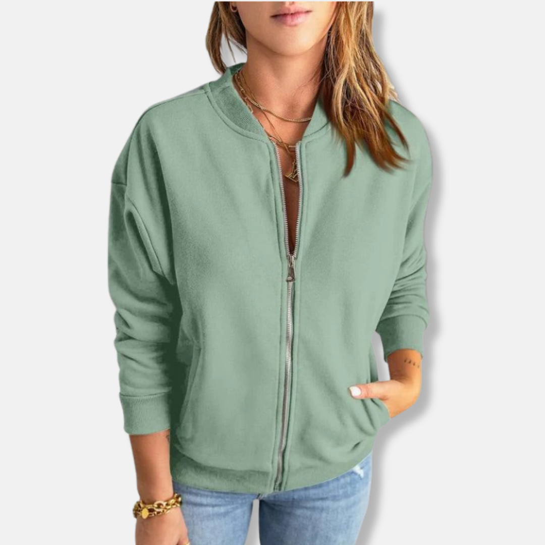 Women’s Jacket – Relaxed Fit – Zip Front – Ribbed Hem and Cuffs
