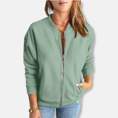 Women’s Jacket – Relaxed Fit – Zip Front – Ribbed Hem and Cuffs