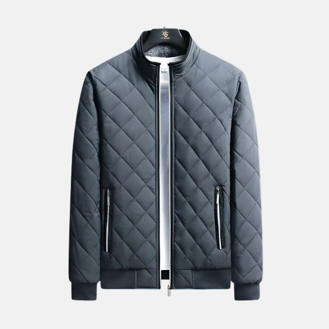 Noah Quilted Bomber Jacket | Stand Collar Ribbed Hip-Length Jacket