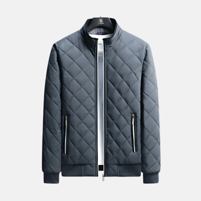 Noah Quilted Bomber Jacket | Stand Collar Ribbed Hip-Length Jacket