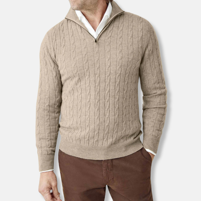 Freddie Cable Knit Stand Collar Sweater | Regular Fit Hip-Length Sweater