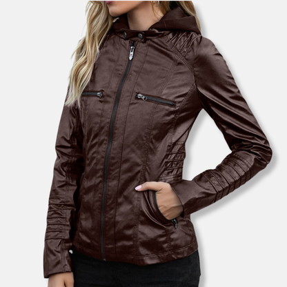 Scarlett Leather Hooded Biker Jacket | Slim Fit Casual Jacket