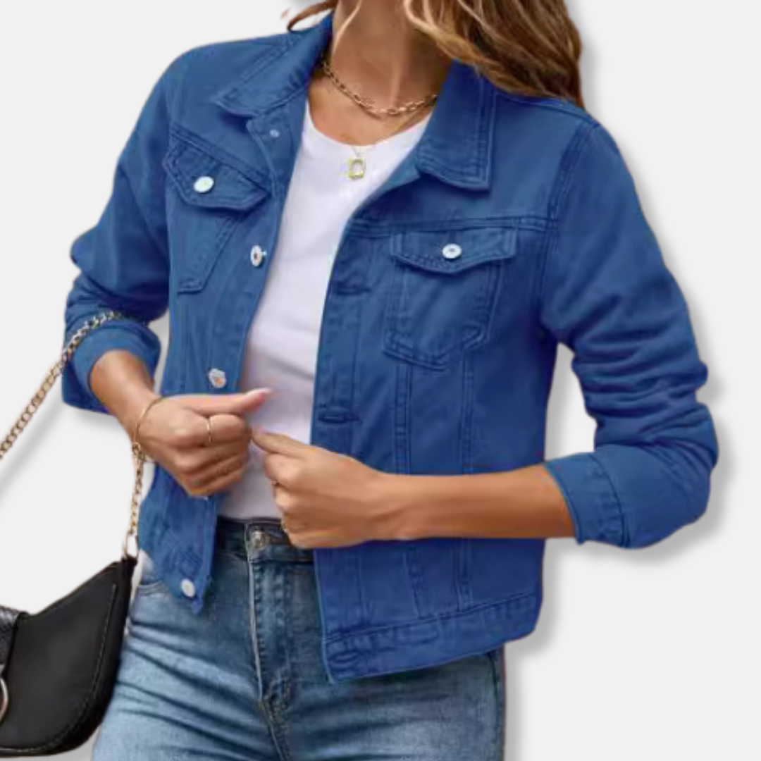 Women’s Denim Jacket – Slim Fit – Cropped Length – Button Front – Shirt Collar