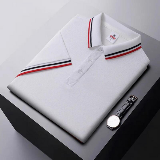 Men’s Polo Shirt – Regular Fit – Breathable Blend – Striped Collar Casual Style