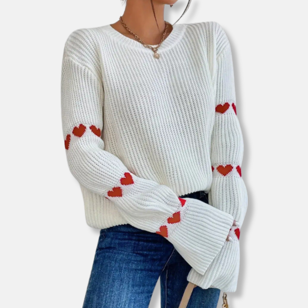 Amelia Cotton Ribbed Pullover Sweater | Loose Fit Bell Sleeve Sweater