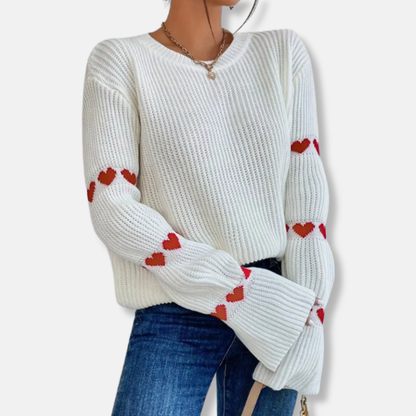 Amelia Cotton Ribbed Pullover Sweater | Loose Fit Bell Sleeve Sweater