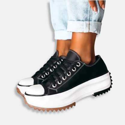 Sienna Leather Platform Sneakers | Lace-Up Contrast Trim Sneakers