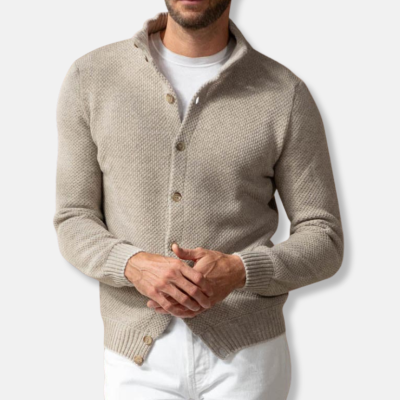 Benjamin Cotton Blend Slim Fit Cardigan Sweater | Shawl Collar Button Front Sweater