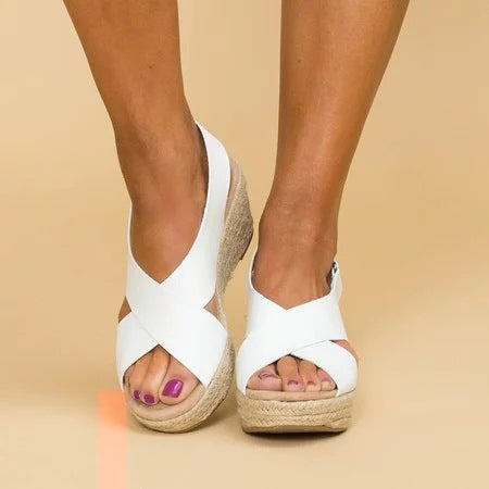 Women’s Wedge Sandals – Espadrille Platform – Crisscross Straps – Open Toe Design