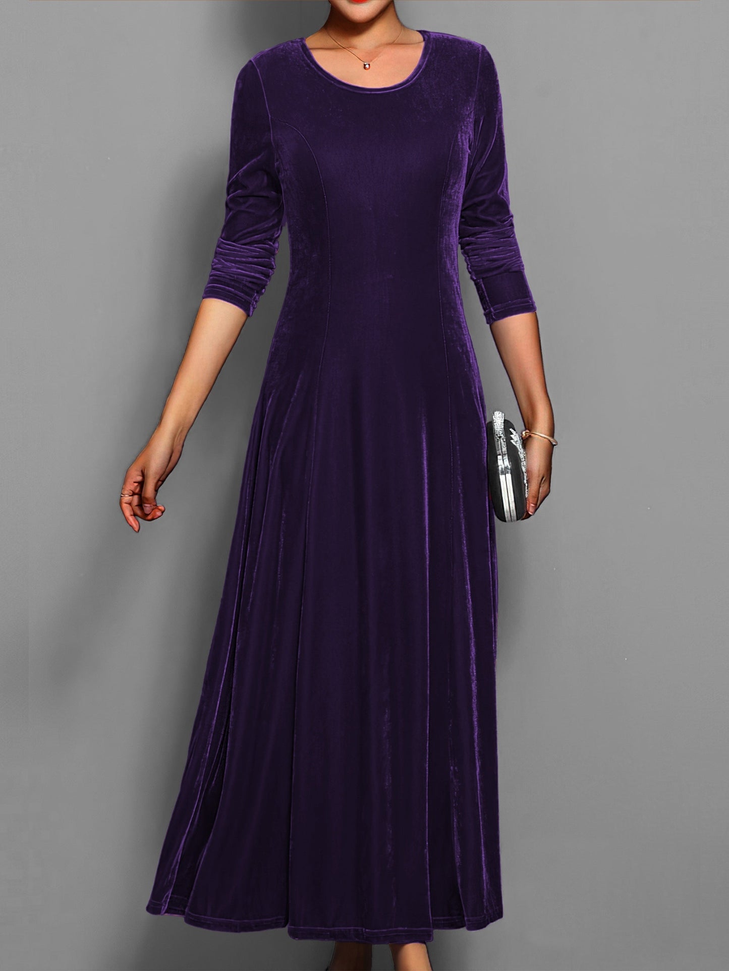Isabella Fitted A-Line Maxi Dress | Long Sleeve Crewneck Dress