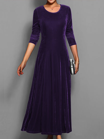 Isabella Fitted A-Line Maxi Dress | Long Sleeve Crewneck Dress
