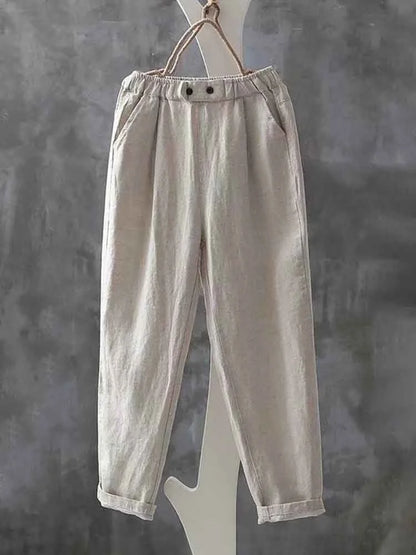 Women’s Casual Pants – Relaxed Fit – Cotton Blend – Full Length – Elastic Waist