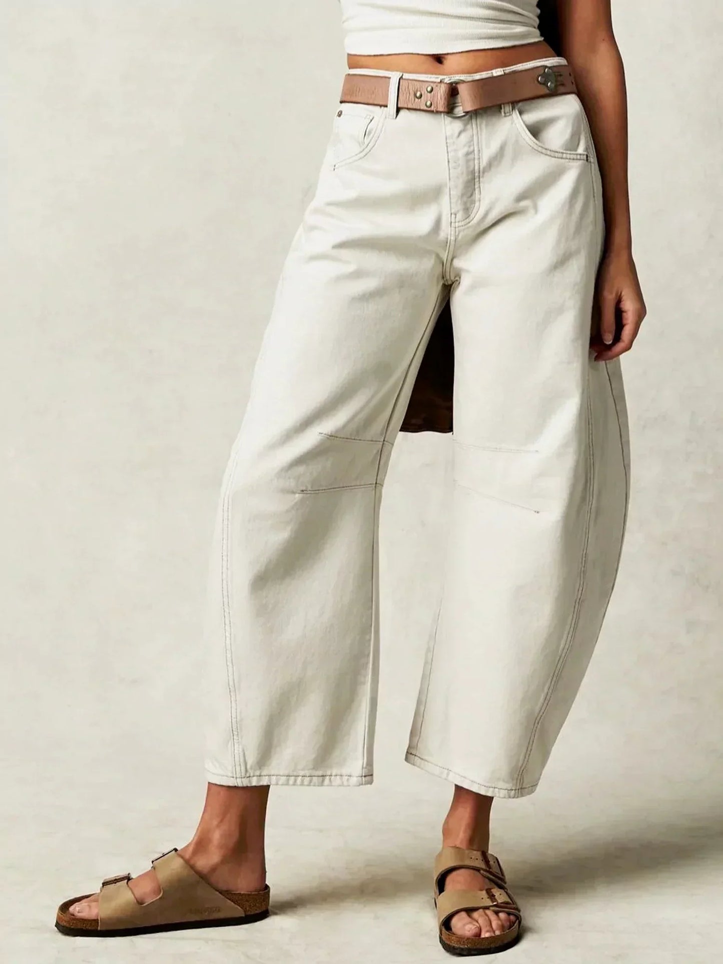 Women’s Barrel Jeans – Relaxed Fit – Full Length – Leopard Print Denim Casual Wear