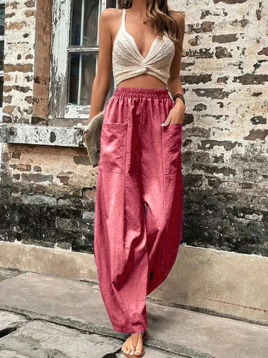 Women’s Wide-Leg Trousers – Relaxed Fit – Full Length – Breathable Blend – Elastic Waist – Side Pockets