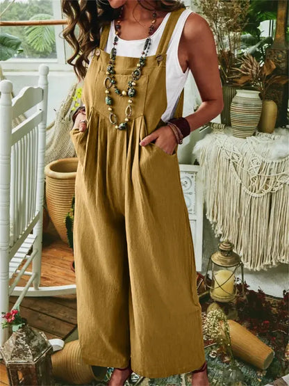 Women’s Overall – Relaxed Fit – Wide Leg – Cotton Blend – Adjustable Straps – Pockets