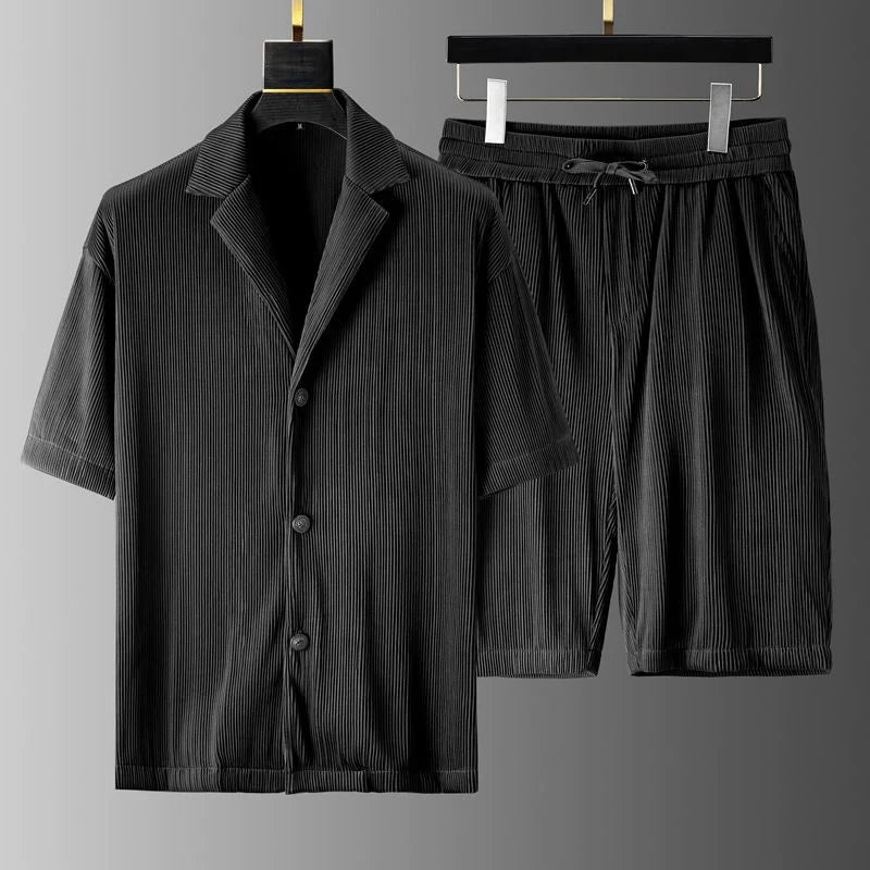 Men’s Polo Shirt and Shorts Set – Relaxed Fit – Soft Knit – Ribbed Texture – Casual Wear