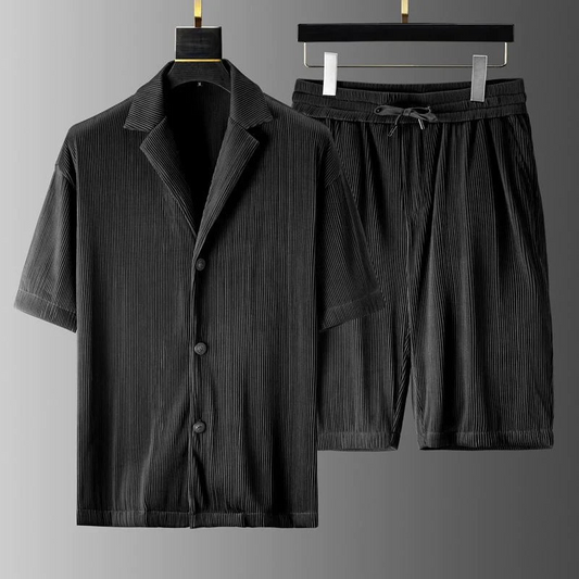 Men’s Polo Shirt and Shorts Set – Relaxed Fit – Soft Knit – Ribbed Texture – Casual Wear
