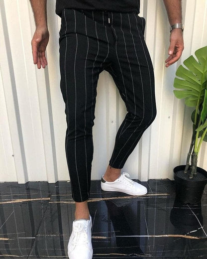 Men’s Slim Fit Pants – Cotton Blend – Vertical Stripes – Ankle Length – Tailored Waist