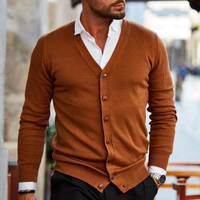 Men’s Cardigan – Soft Knit – Regular Fit – V-Neck – Button Front – Ribbed Trim