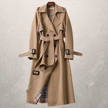 Women’s Trenchcoat – Tailored Fit – Double-Breasted – Belted Waist – Storm Flap – Wool-Feel