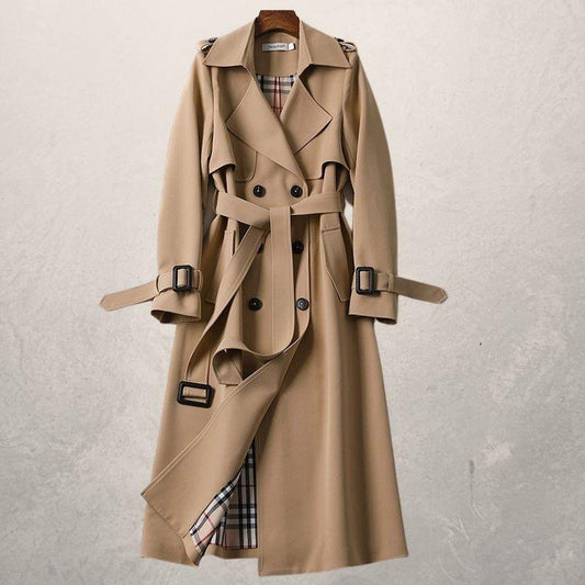 Women’s Trenchcoat – Tailored Fit – Double-Breasted – Belted Waist – Storm Flap – Wool-Feel