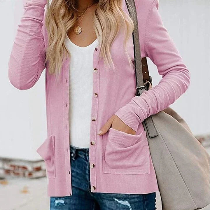 Women’s Cardigan – Cotton Knit – Relaxed Fit – Button Front – Long Sleeve – Pockets