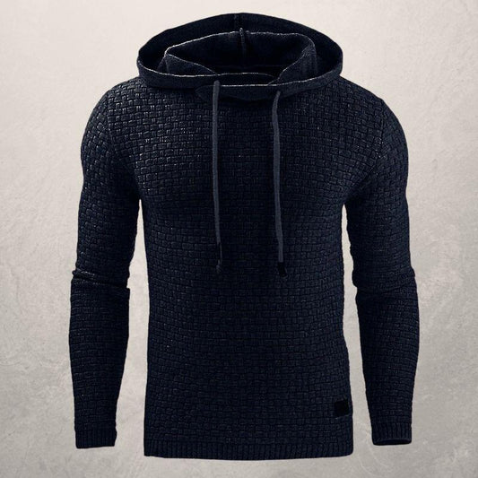 Men’s Knitted Sweater – Slim Fit – Textured Stretch Knit – Hooded Long Sleeve
