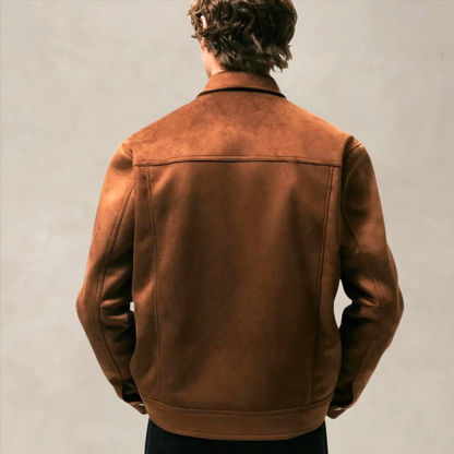 Men’s Suede Jacket – Regular Fit – Button-Up Front – Tailored Minimalist Design