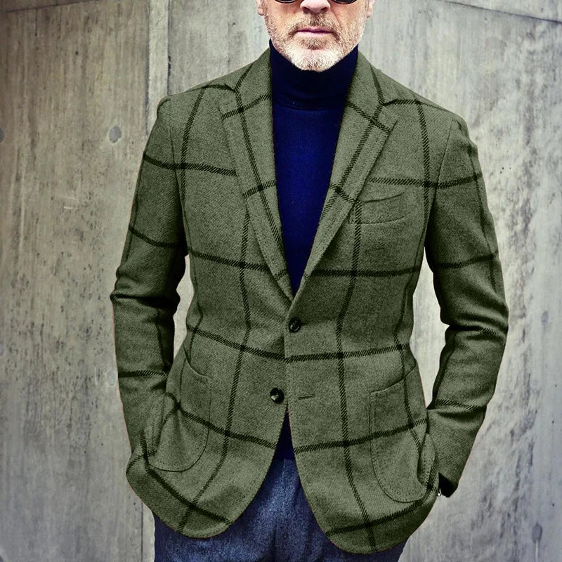 Men’s Blazer – Tailored Fit – Windowpane Check – Single-Breasted – Notch Lapel – Patch Pockets