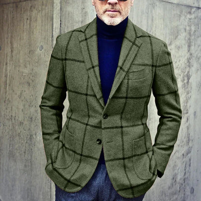 Men’s Blazer – Tailored Fit – Windowpane Check – Single-Breasted – Notch Lapel – Patch Pockets