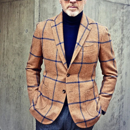 Men’s Blazer – Tailored Fit – Windowpane Check – Single-Breasted – Notch Lapel – Patch Pockets