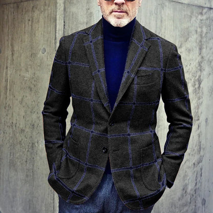 Men’s Blazer – Tailored Fit – Windowpane Check – Single-Breasted – Notch Lapel – Patch Pockets