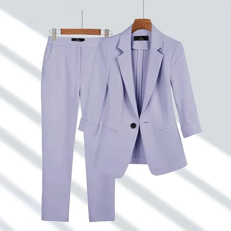 Women’s Suit Set – Tailored Fit Blazer & Trousers – Single Button – Formal Wear