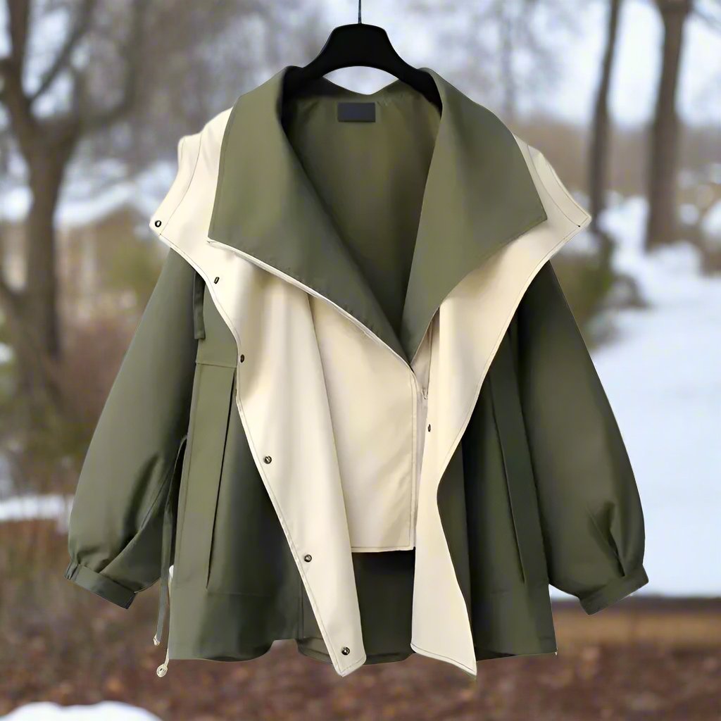 Women’s Oversized Jacket – Hidden Closure – Double Collar – Adjustable Sleeves – Large Pockets