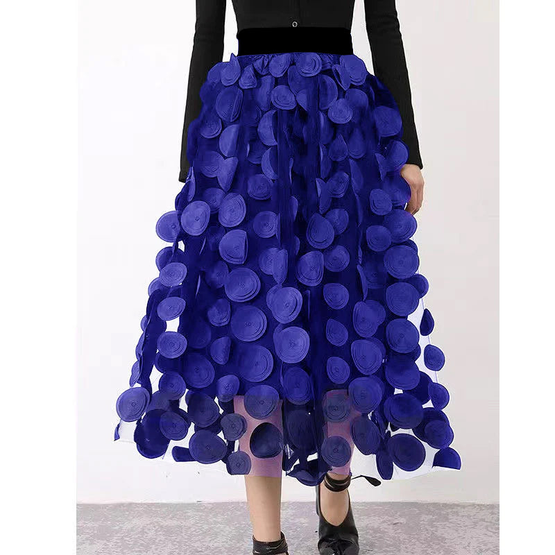 Women’s Midi Skirt – A-Line Fit – Textured Layers – Voluminous Tulle Design