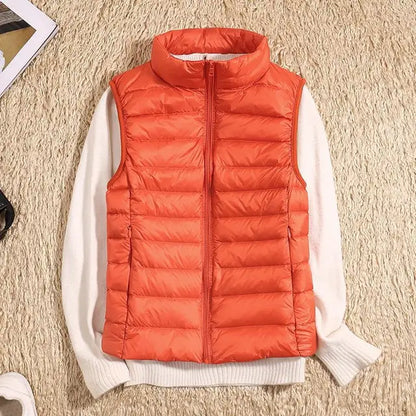 Women’s Puffer Vest – Slim Fit – Lightweight Quilted – High Collar – Zip Front