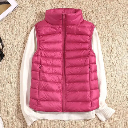 Women’s Puffer Vest – Slim Fit – Lightweight Quilted – High Collar – Zip Front