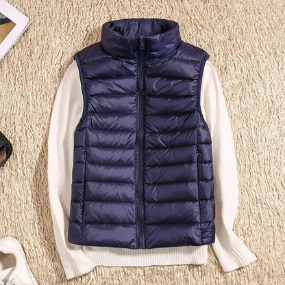 Women’s Puffer Vest – Slim Fit – Lightweight Quilted – High Collar – Zip Front