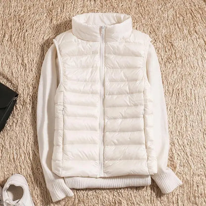 Women’s Puffer Vest – Slim Fit – Lightweight Quilted – High Collar – Zip Front