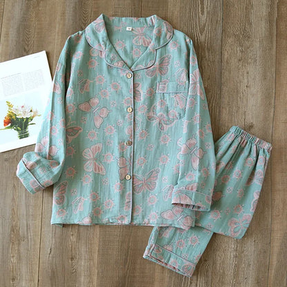 Women’s Pajama Set – Relaxed Fit – Button-Up Top – Full Length Pants