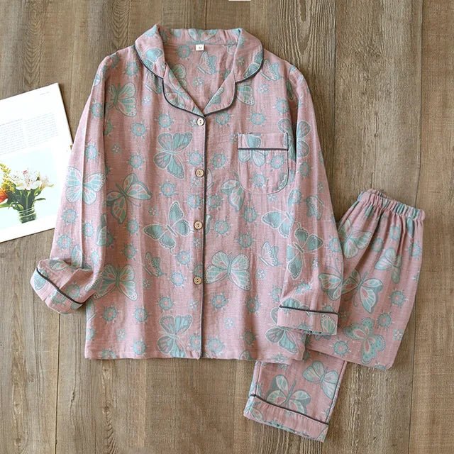 Women’s Pajama Set – Relaxed Fit – Button-Up Top – Full Length Pants