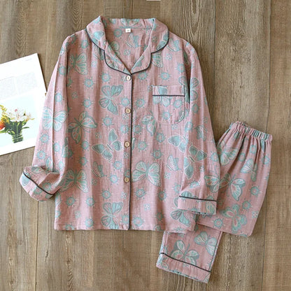 Women’s Pajama Set – Relaxed Fit – Button-Up Top – Full Length Pants