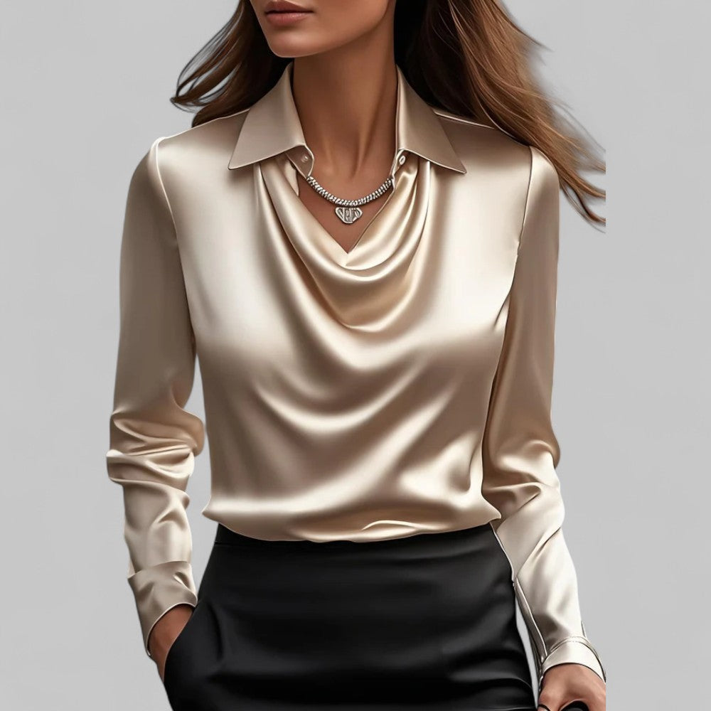 Elisa Regular Fit Draped Blouse | Collared Long Sleeve Blouse