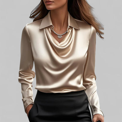 Elisa Regular Fit Draped Blouse | Collared Long Sleeve Blouse