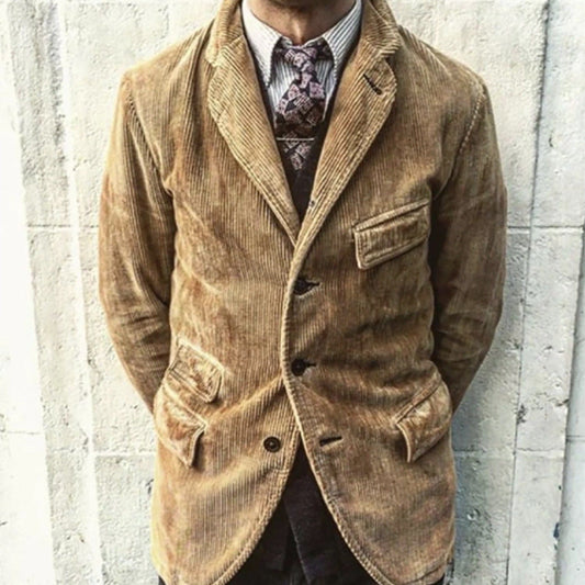 Men’s Blazer – Tailored Fit – Corduroy Texture – Notch Lapel – Single-Breasted
