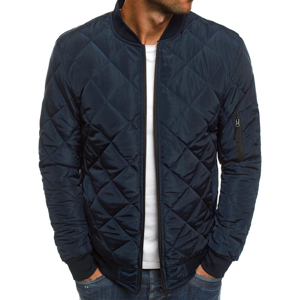 Men’s Quilted Jacket – Regular Fit – Diamond Stitch – Ribbed Cuffs – Zip Sleeve Pocket