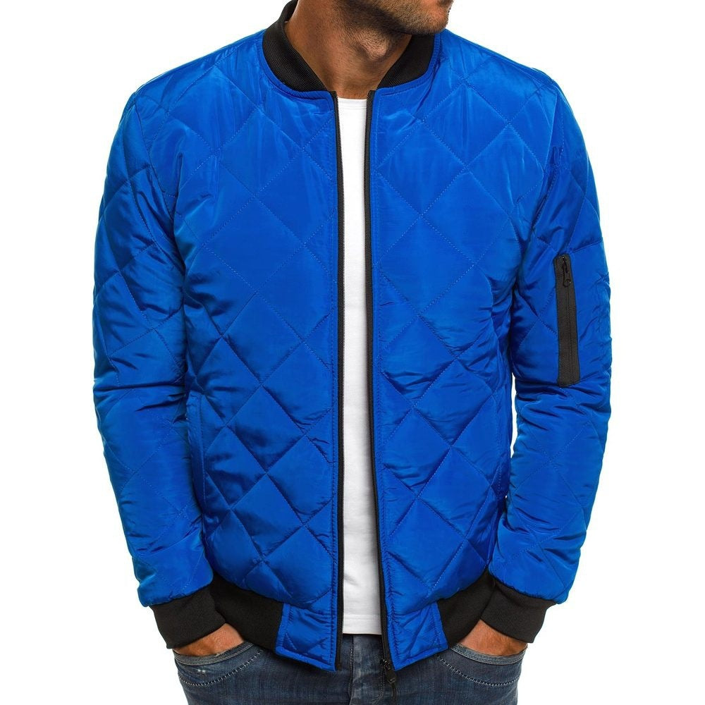 Men’s Quilted Jacket – Regular Fit – Diamond Stitch – Ribbed Cuffs – Zip Sleeve Pocket